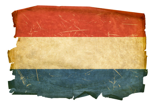 荷兰国旗古老，孤立在白色背景。图片下载