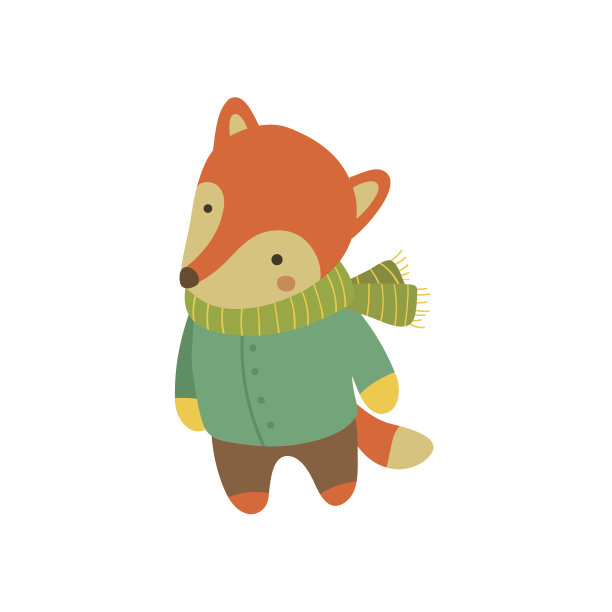 狐狸在绿色温暖的外套幼稚的插图图片下载