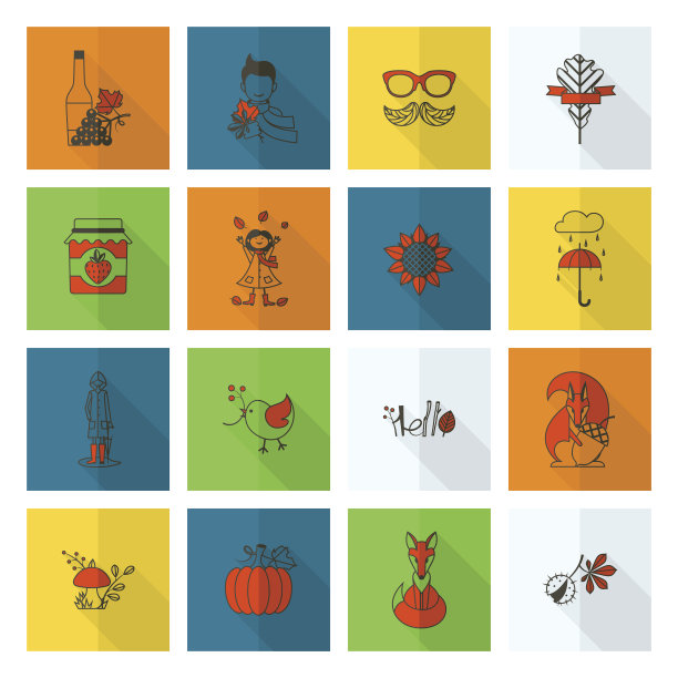 一套平坦的秋天图标图片下载