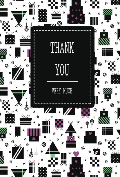 黑色图案的贺卡和感谢信。图片下载