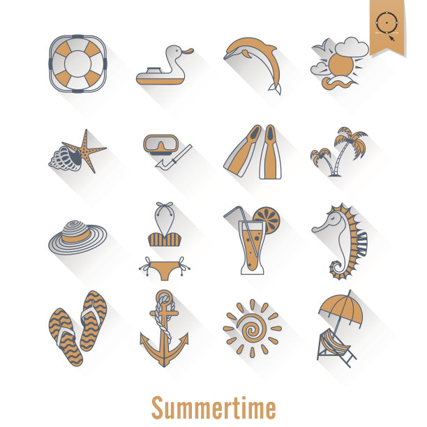 夏季和海滩简单的平面图标图片下载