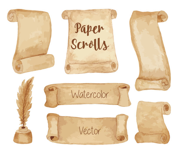 水彩古纸卷轴图片下载