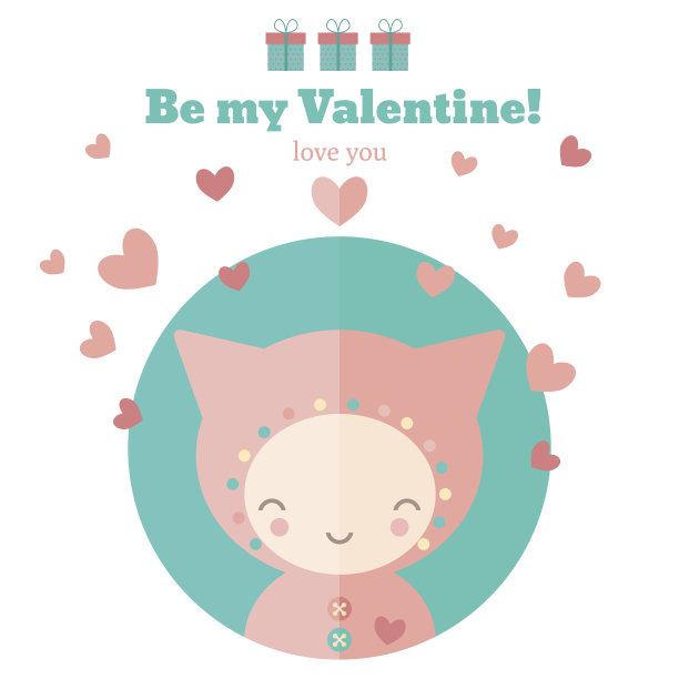 可爱孩子的情人节卡片图片下载