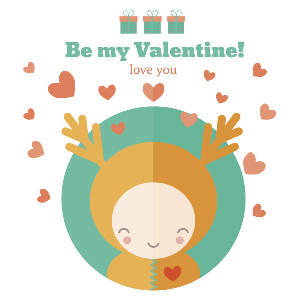 可爱孩子的情人节卡片图片下载