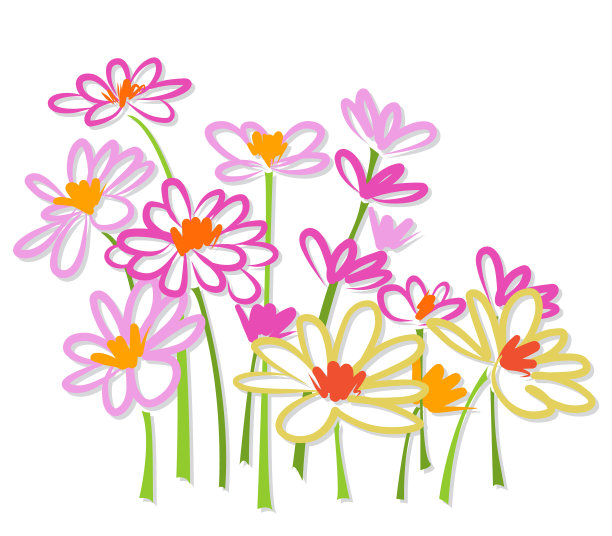 手绘彩色花卉素描图片下载