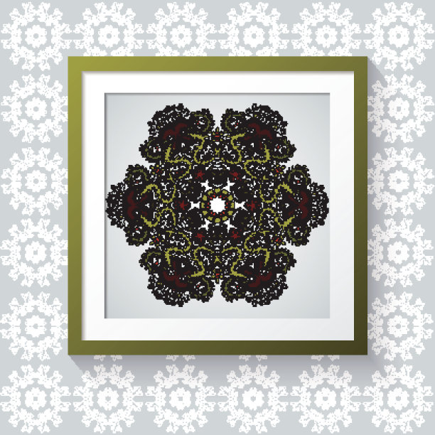 3D相框与花卉圆形图案图片下载