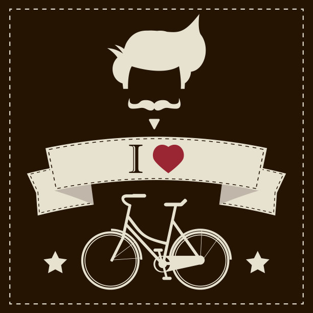 我喜欢时髦的复古发型，胡子和自行车图片下载