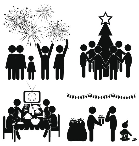 一套圣诞节扁平图标孤立在白色图片下载