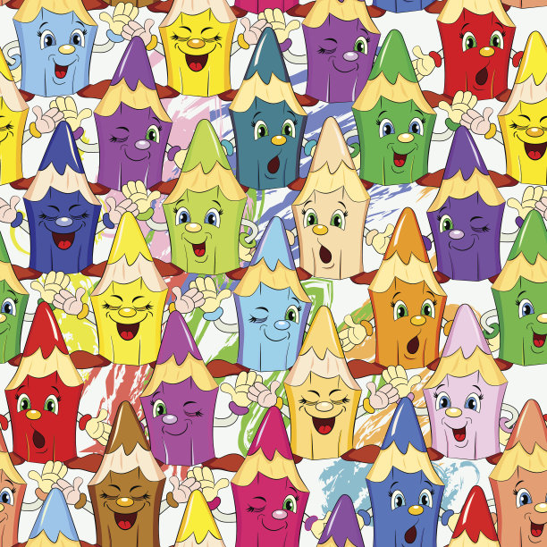 卡通无缝图案搭配不同的搞笑铅笔图片下载