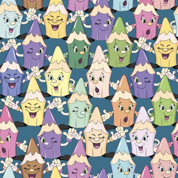 卡通无缝图案搭配不同的搞笑铅笔图片下载