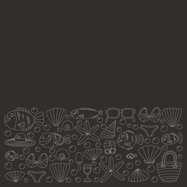 矢量涂鸦图片的海滩度假和热带海洋生活图片下载