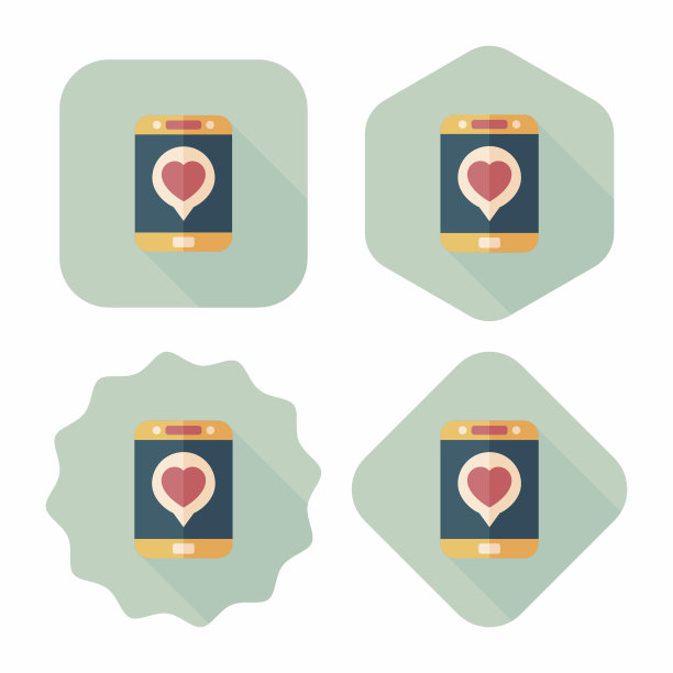 情人节短信手机平图标长阴影，eps10图片下载