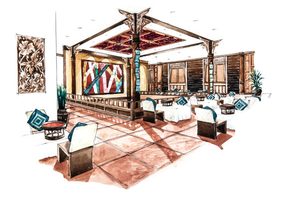 泰国兰娜餐厅设计水彩画图片下载