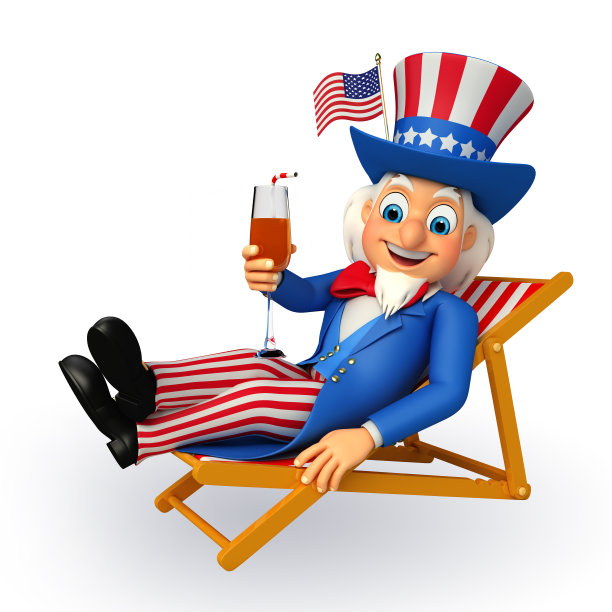 山姆大叔的画像正坐在沙滩椅上图片下载