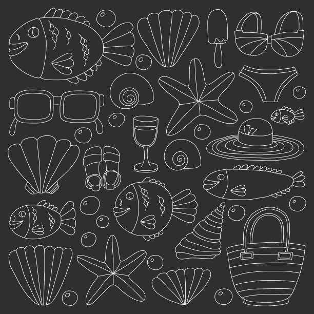 矢量涂鸦图片的海滩度假和热带海洋生活图片下载