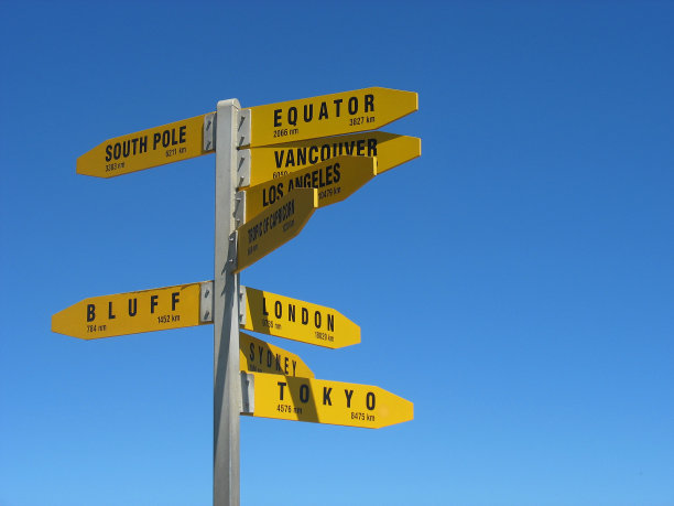 雷因加角的城市距离路标图片下载