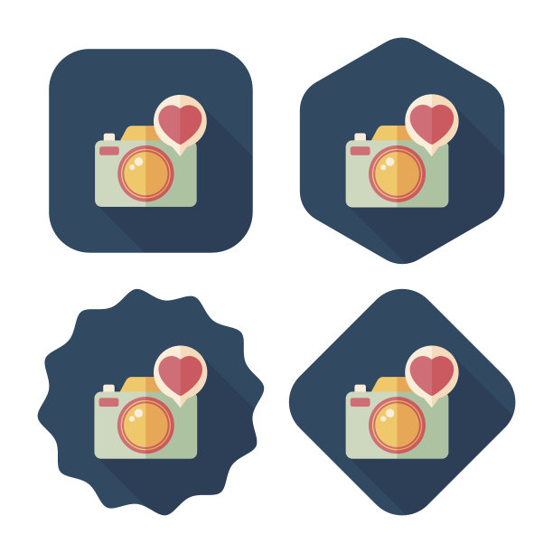 情人节照片相机与长影子图标，eps10图片下载