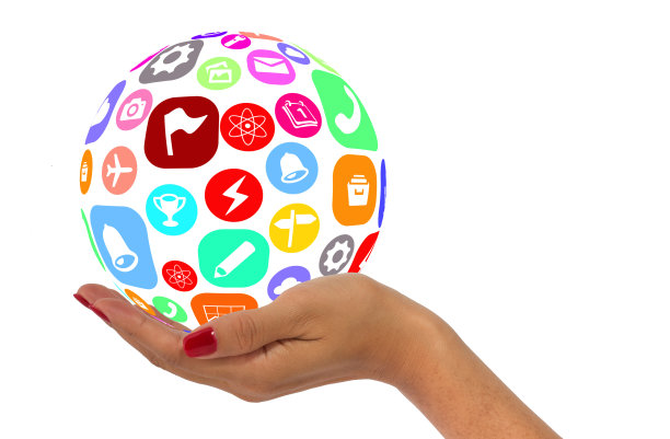 女人用应用程序图标握着球图片下载