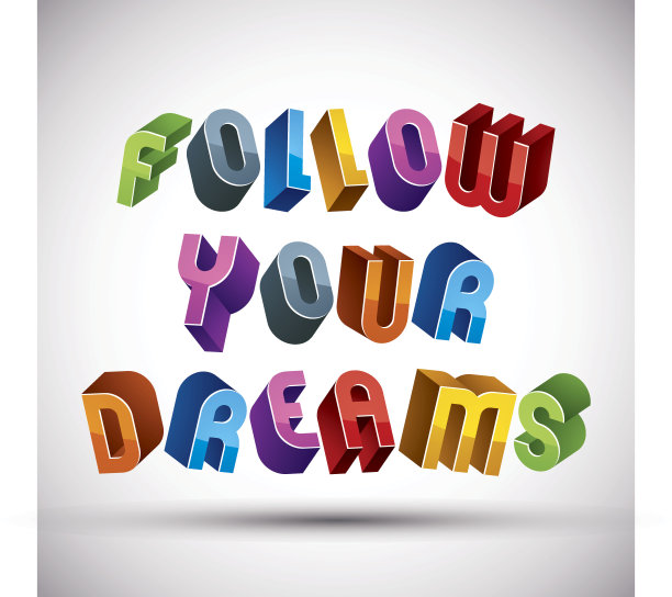 跟随你的梦想短语，3d复古风格的字母图片下载