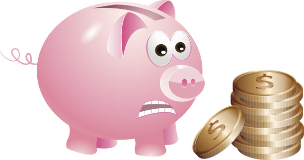 小猪储蓄罐对铜币很不高兴图片下载