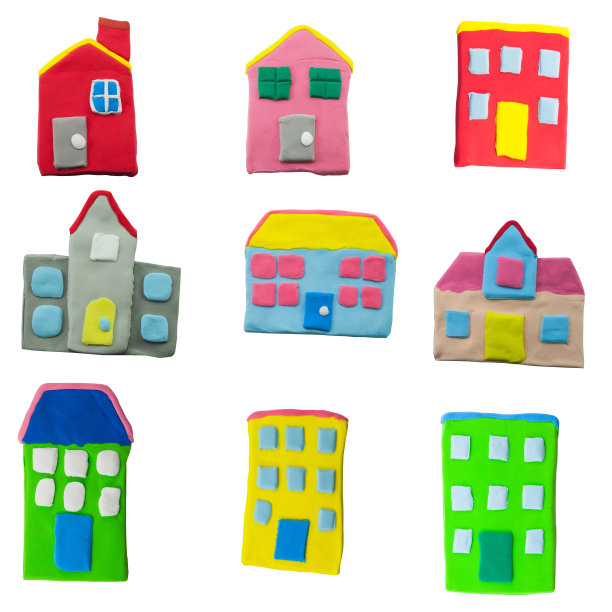 一套由橡皮泥制成的房子和建筑图片下载