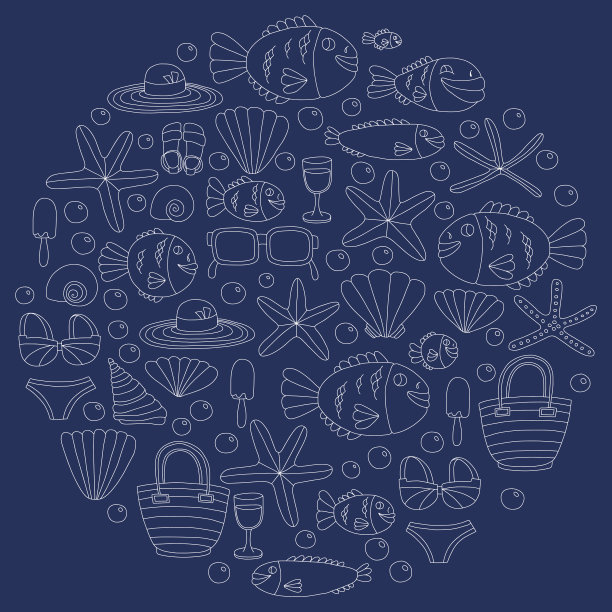 矢量涂鸦图片的海滩度假和热带海洋生活图片下载