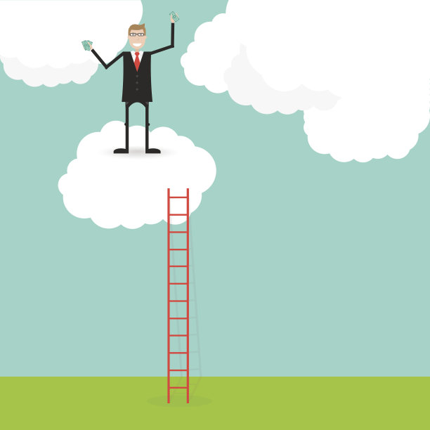 红梯从云端与商人和金钱图片下载