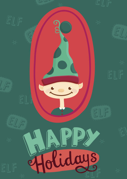 Сhristmas可爱的小精灵卡通节日快乐明信片。图片下载