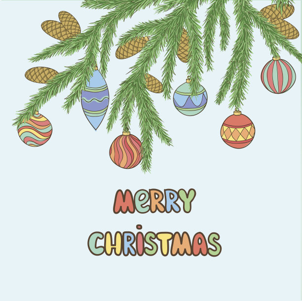 圣诞背景与圣诞球挂在圣诞树的树枝。图片下载