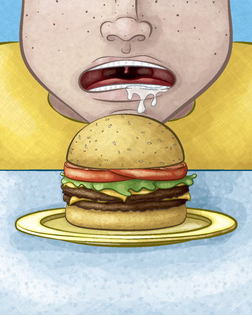 饥饿的脸和芝士汉堡图片下载