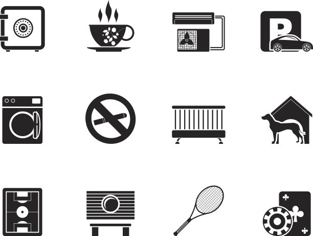 剪影酒店和汽车旅馆设施图标图片下载