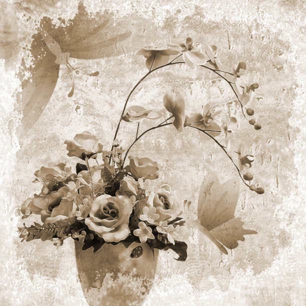 复古花与蝴蝶背景图片下载