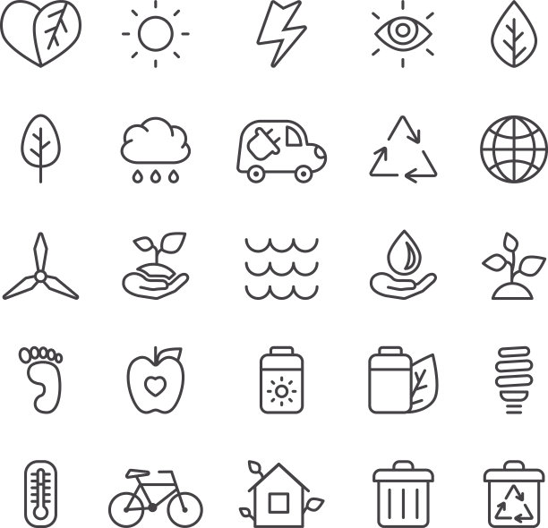 轮廓灰色的生态图标向量集。简约的风格。图片下载