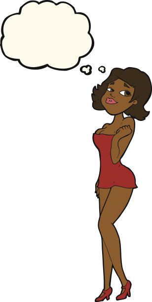 卡通美女在短裙与思想泡泡图片下载