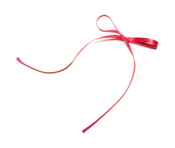 白色背景上闪亮的红色缎带和蝴蝶结图片下载