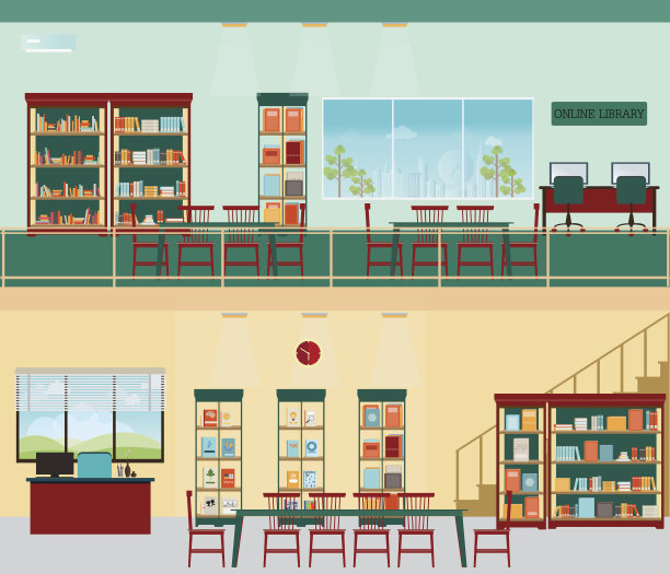 图书馆里空荡荡的阅读座位。图片下载