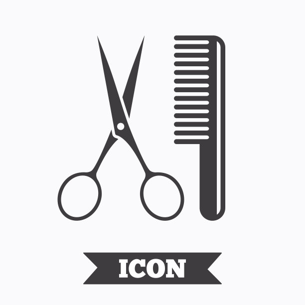 用剪刀梳头发标志图标。理发师的象征。图片下载