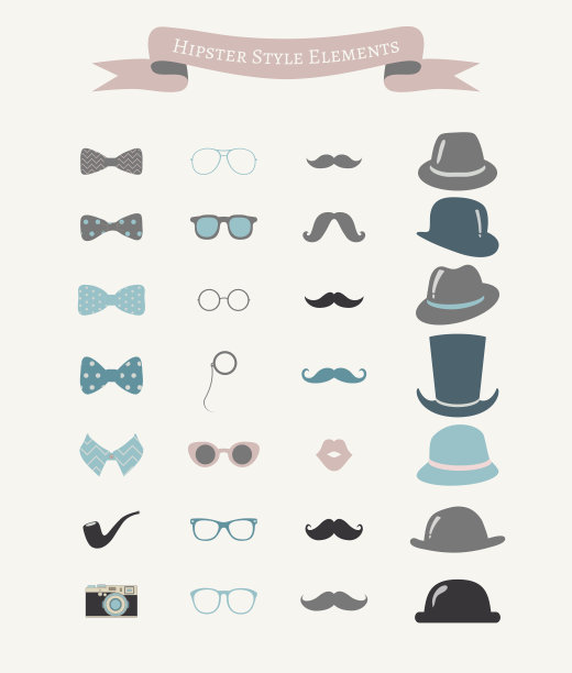 矢量彩色时尚潮人复古复古的图标集素材图片