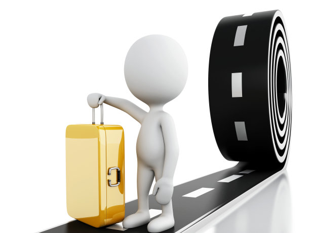 3d路与白人和旅行箱。图片下载