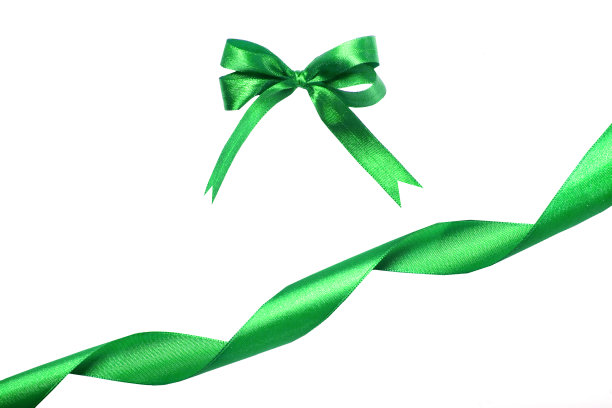绿色的丝带和蝴蝶结。在白色背景上隔离图片下载