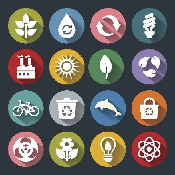 一组矢量生态图标在平面风格图片下载