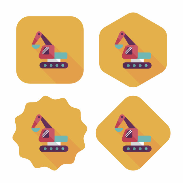 挖掘机挖掘机平面图标与长影子，eps 10图片下载