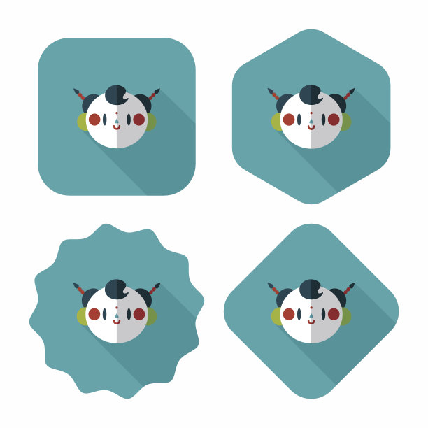 中国新年男孩长影子扁平图标，eps10图片下载