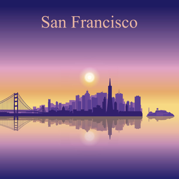 旧金山城市天际线剪影背景图片下载