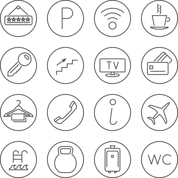 酒店服务线细向量图标设置图片下载