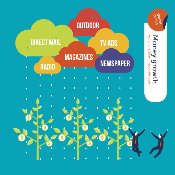 广告媒体如雨点般笼罩着金钱工厂，商人们很高兴图片下载