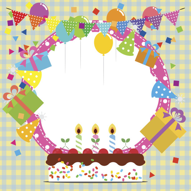生日框架气球，蛋糕和派对帽子图片下载