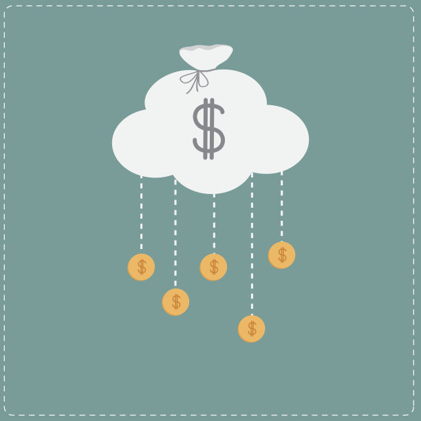 云朵形状的袋子和挂着硬币的美元图片下载