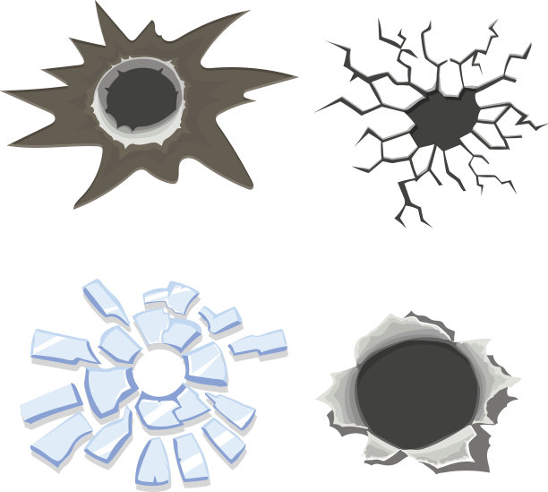 裂缝，破碎的玻璃或墙壁，弹孔。向量图片下载