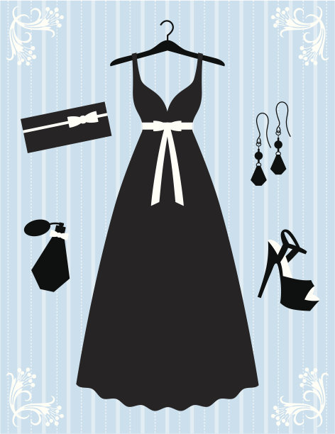 剪影风格的黑色连衣裙和配件图片下载